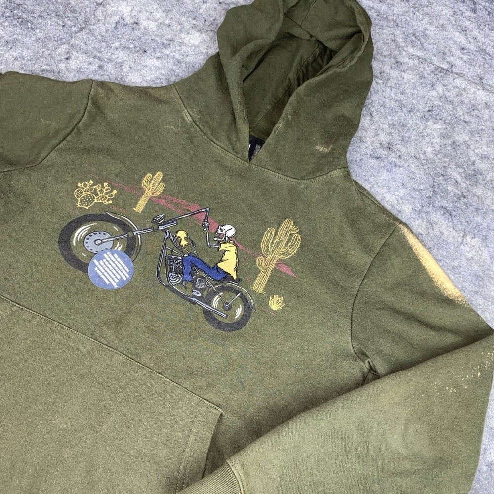 WXYZ  Men's S Green Tie Dye Tee Motorcycle Biker Chopper Skeleton‎ Hoodie Skater